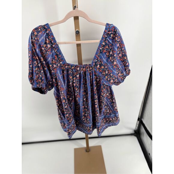 FREE PEOPLE VINTAGE LOVER BLOUSE 100% COTTON FLORAL DUTCH BLUE SIZE Small Womens - Picture 7 of 13